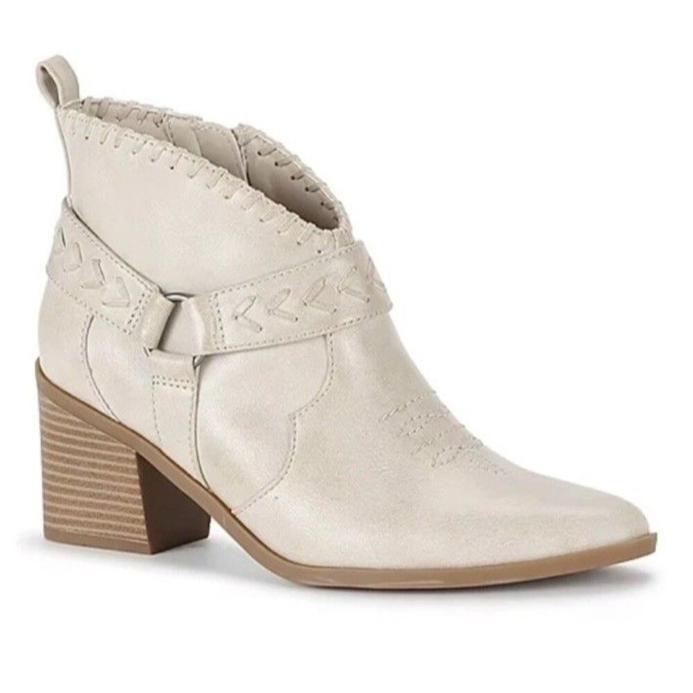 NEW Frye and Co. Womens Palma Stacked Heel Booties, Stone, Size 8.5